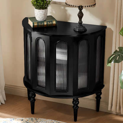 Black Wood Half-Moon Cabinet Console Table