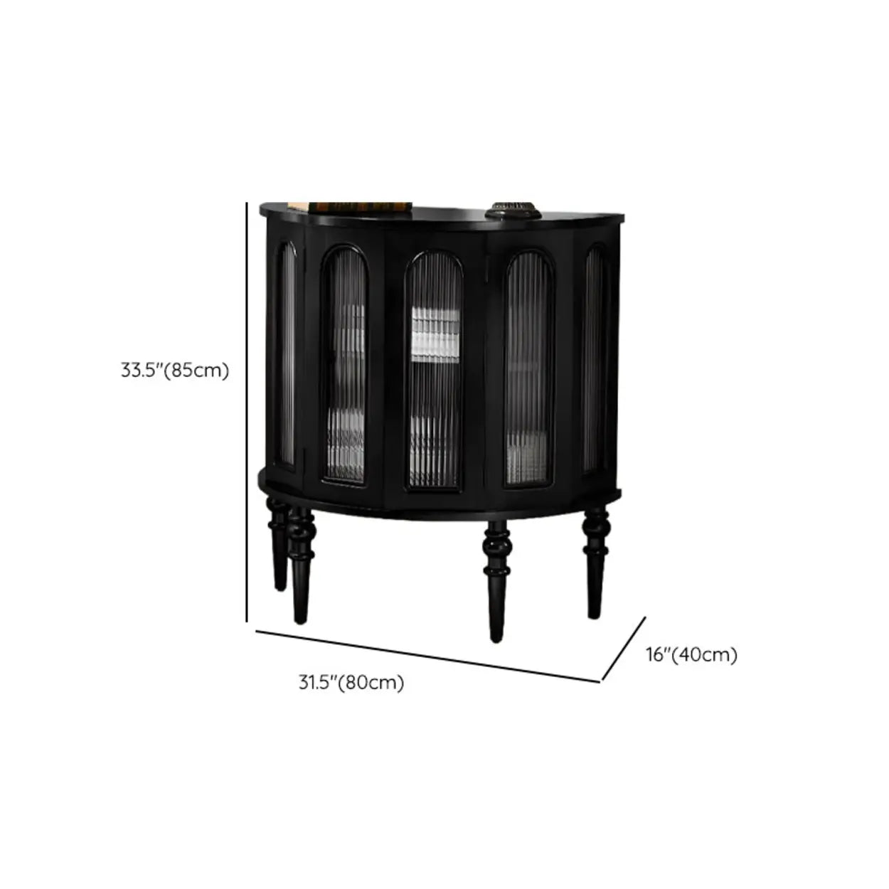 Black Wood Half-Moon Cabinet Console Table