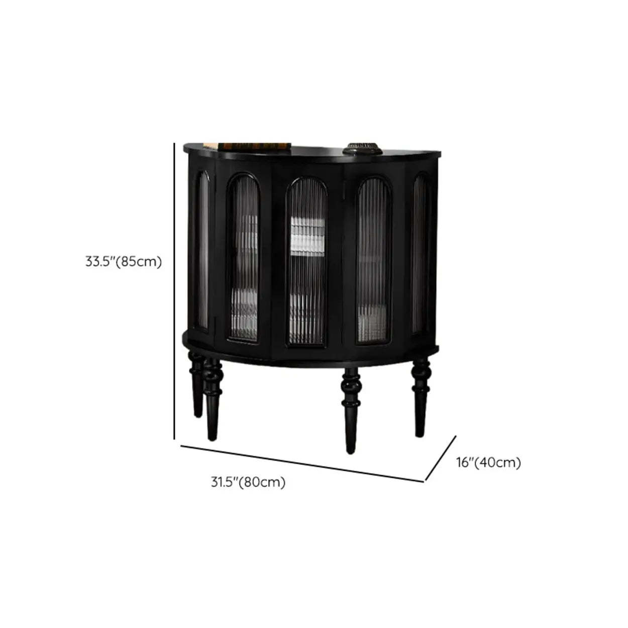 Black Wood Half-Moon Cabinet Console Table