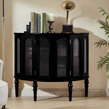 Black Wood Half-Moon Cabinet Console Table