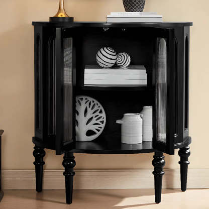 Black Wood Half-Moon Cabinet Console Table