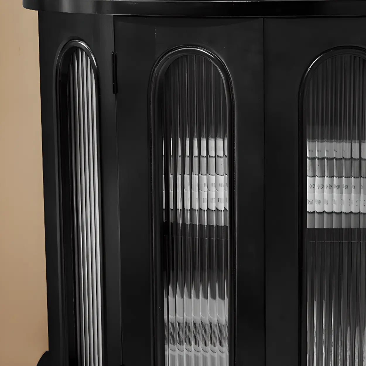 Black Wood Half-Moon Cabinet Console Table