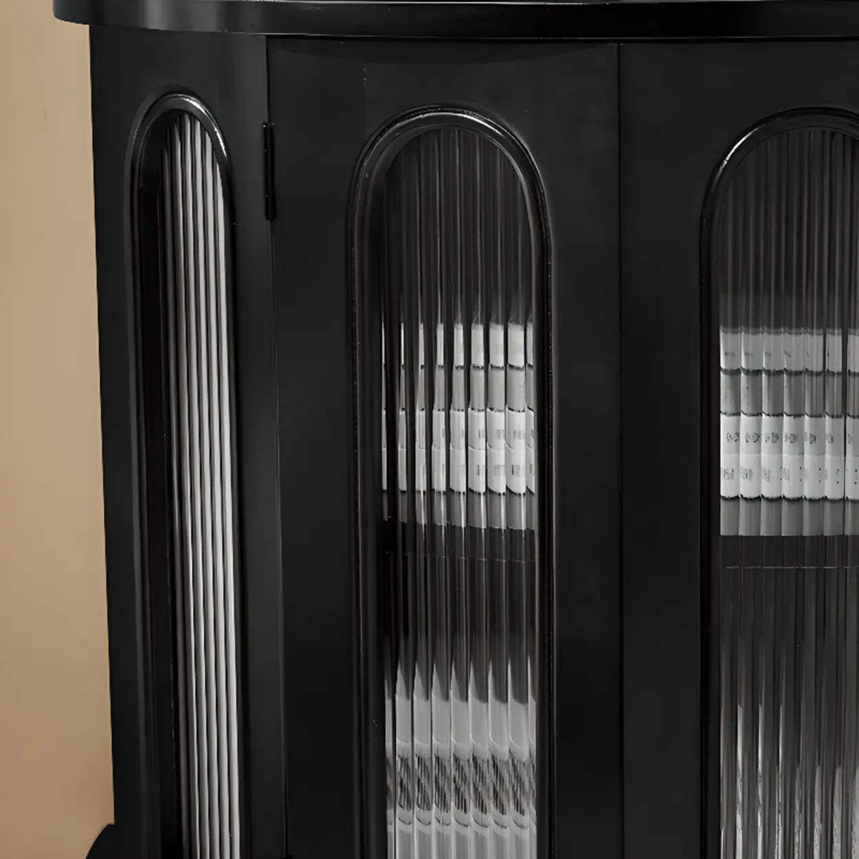 Black Wood Half-Moon Cabinet Console Table