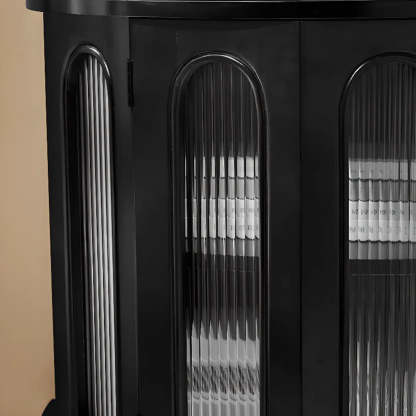 Black Wood Half-Moon Cabinet Console Table