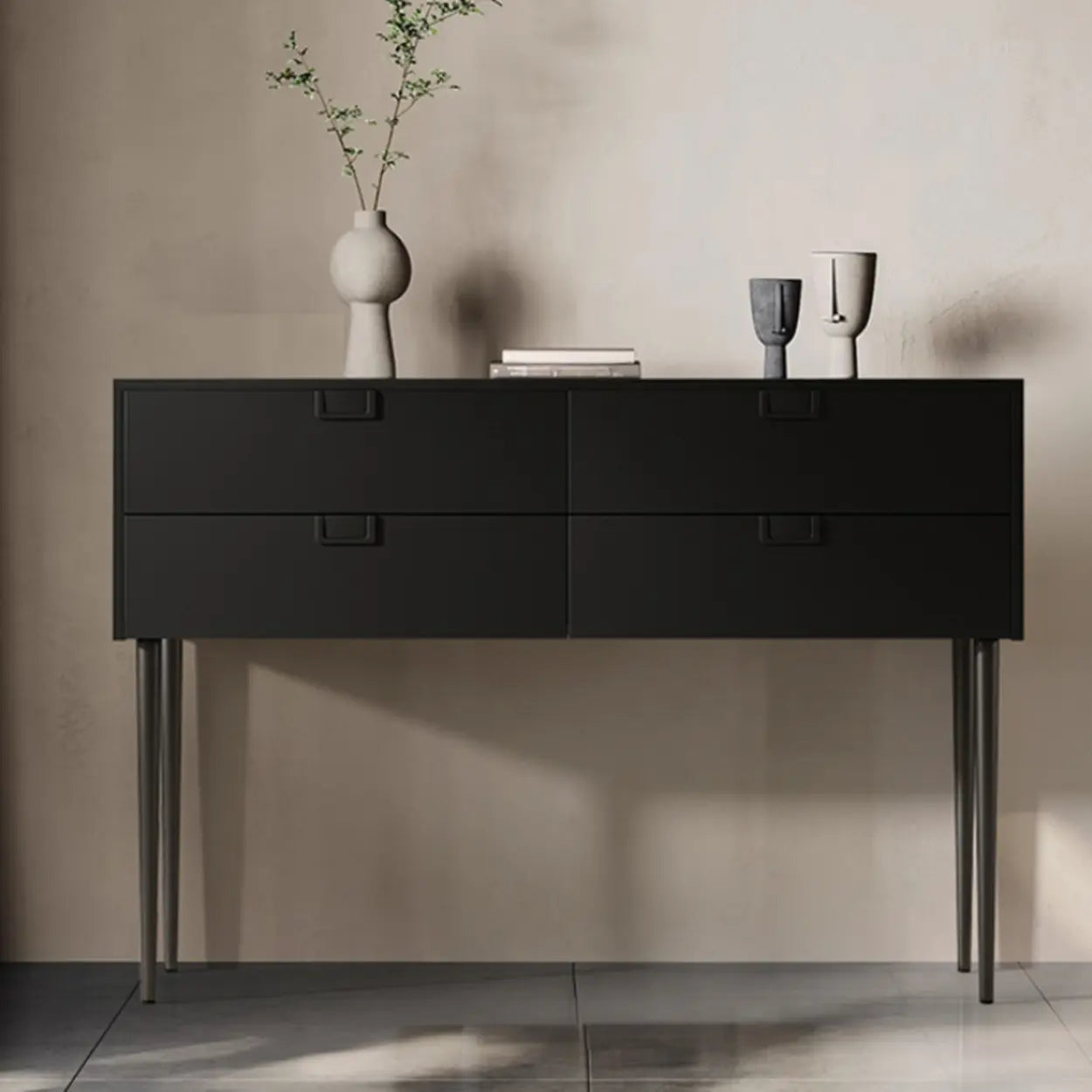 Rectangular Black Wood Console Table with Drawer