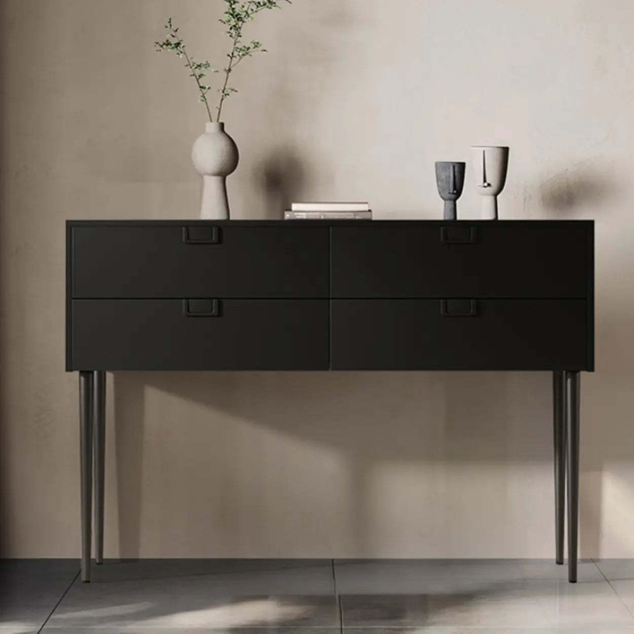 Rectangular Black Wood Console Table with Drawer