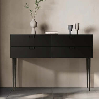 Rectangular Black Wood Console Table with Drawer