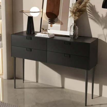 Rectangular Black Wood Console Table with Drawer