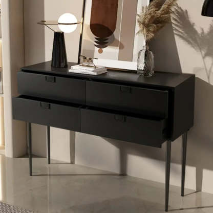 Rectangular Black Wood Console Table with Drawer