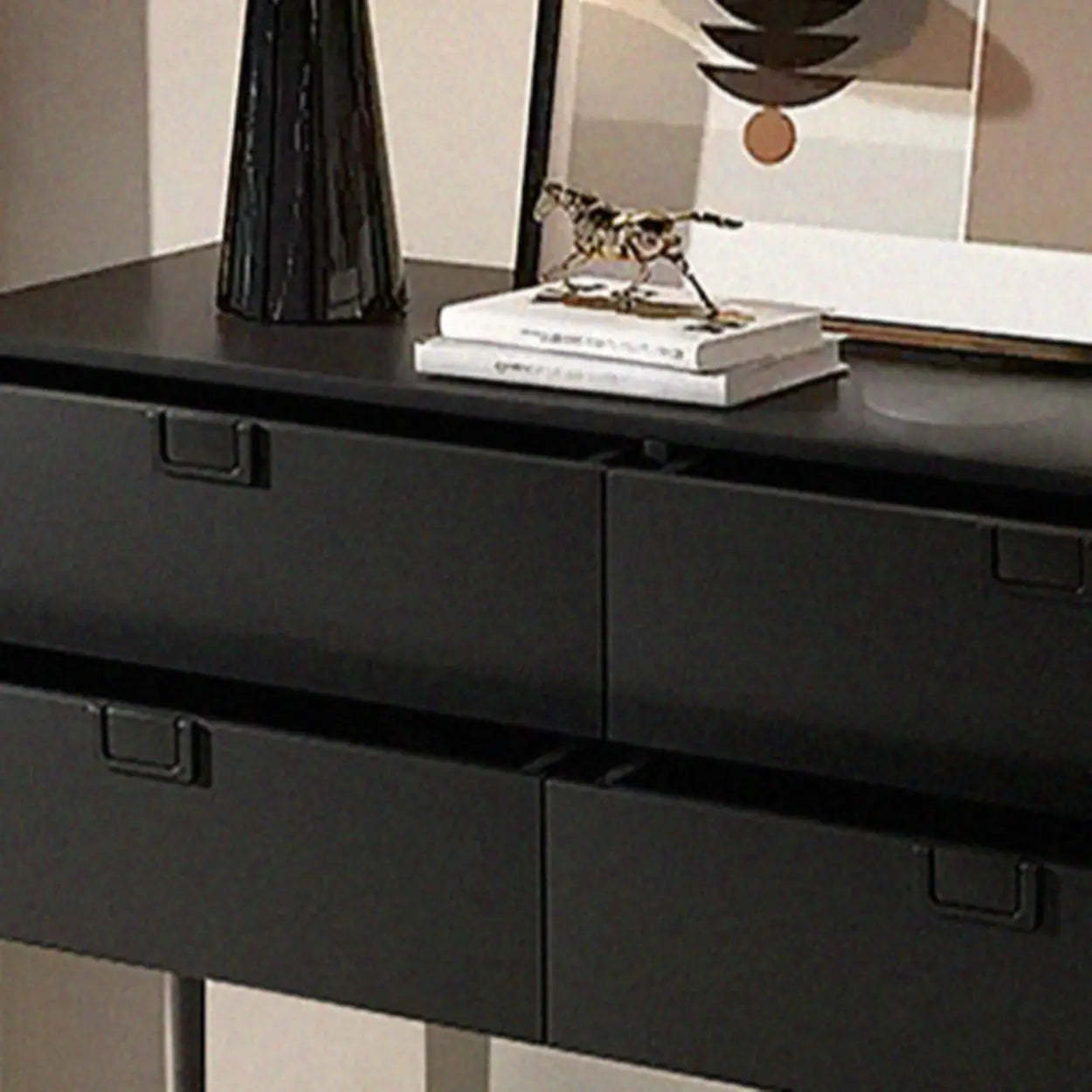 Rectangular Black Wood Console Table with Drawer