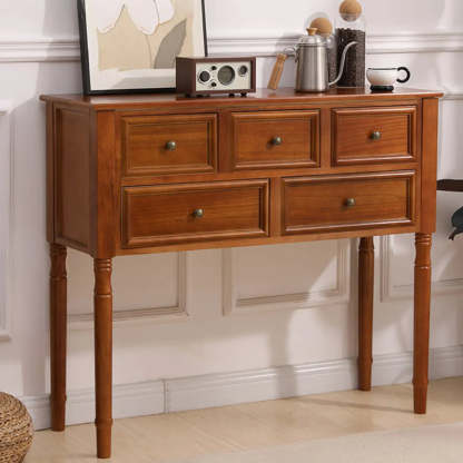 Rectangular Walnut Console Table with Drawers