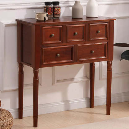 Rectangular Walnut Console Table with Drawers