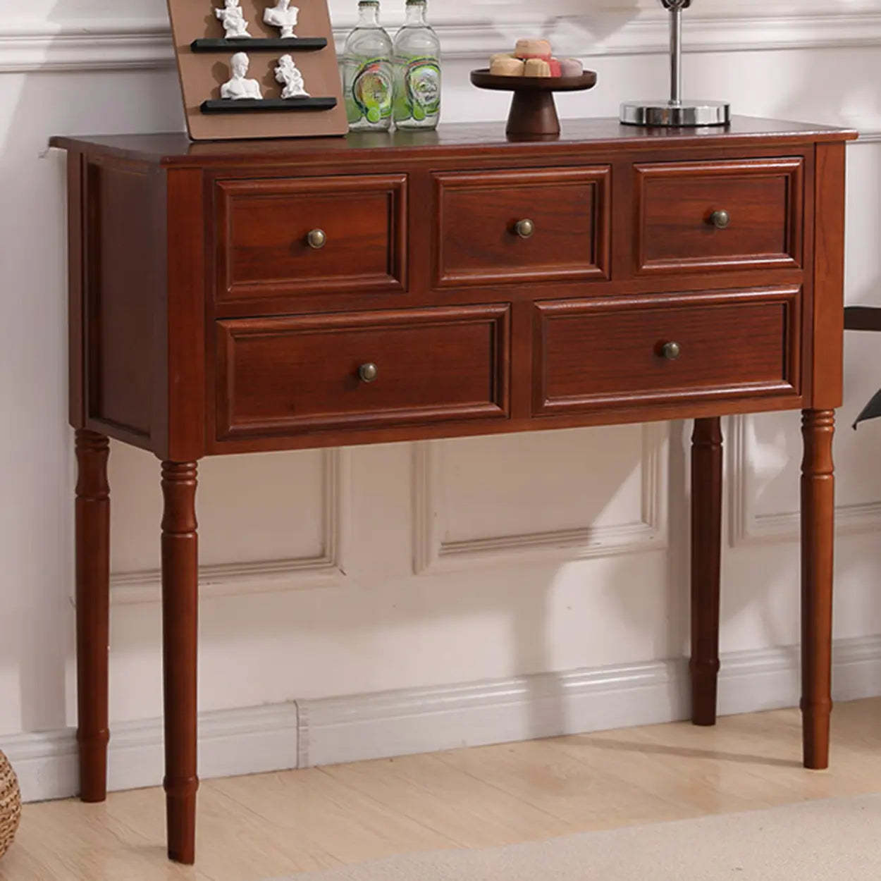 Rectangular Walnut Console Table with Drawers
