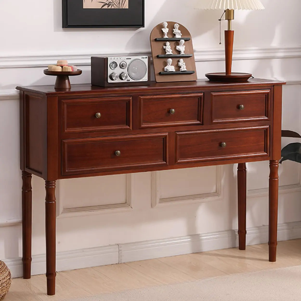 Rectangular Walnut Console Table with Drawers