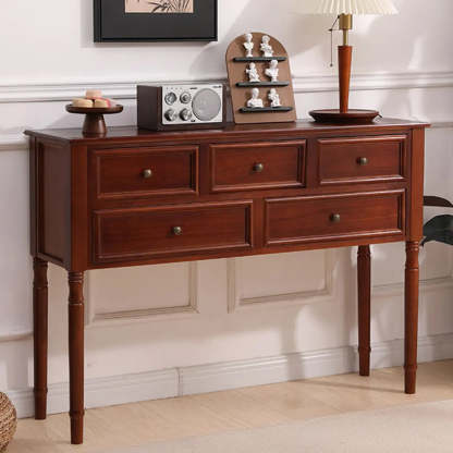 Rectangular Walnut Console Table with Drawers