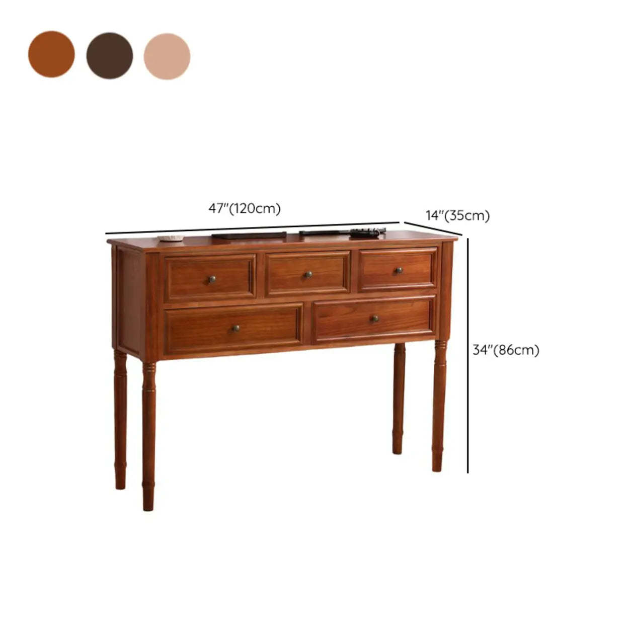 Rectangular Walnut Console Table with Drawers