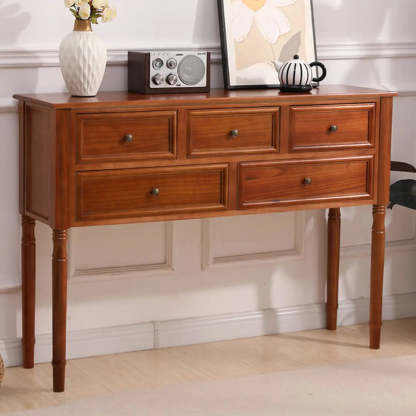 Rectangular Walnut Console Table with Drawers — Natural Finish