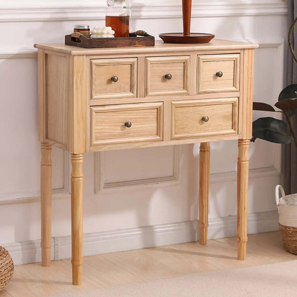 Rectangular Walnut Console Table with Drawers — Natural Finish