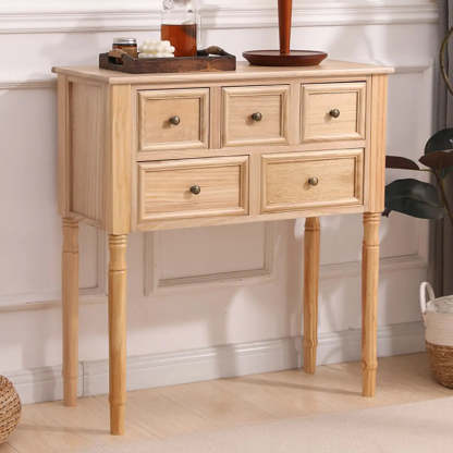 Rectangular Walnut Console Table with Drawers — Natural Finish