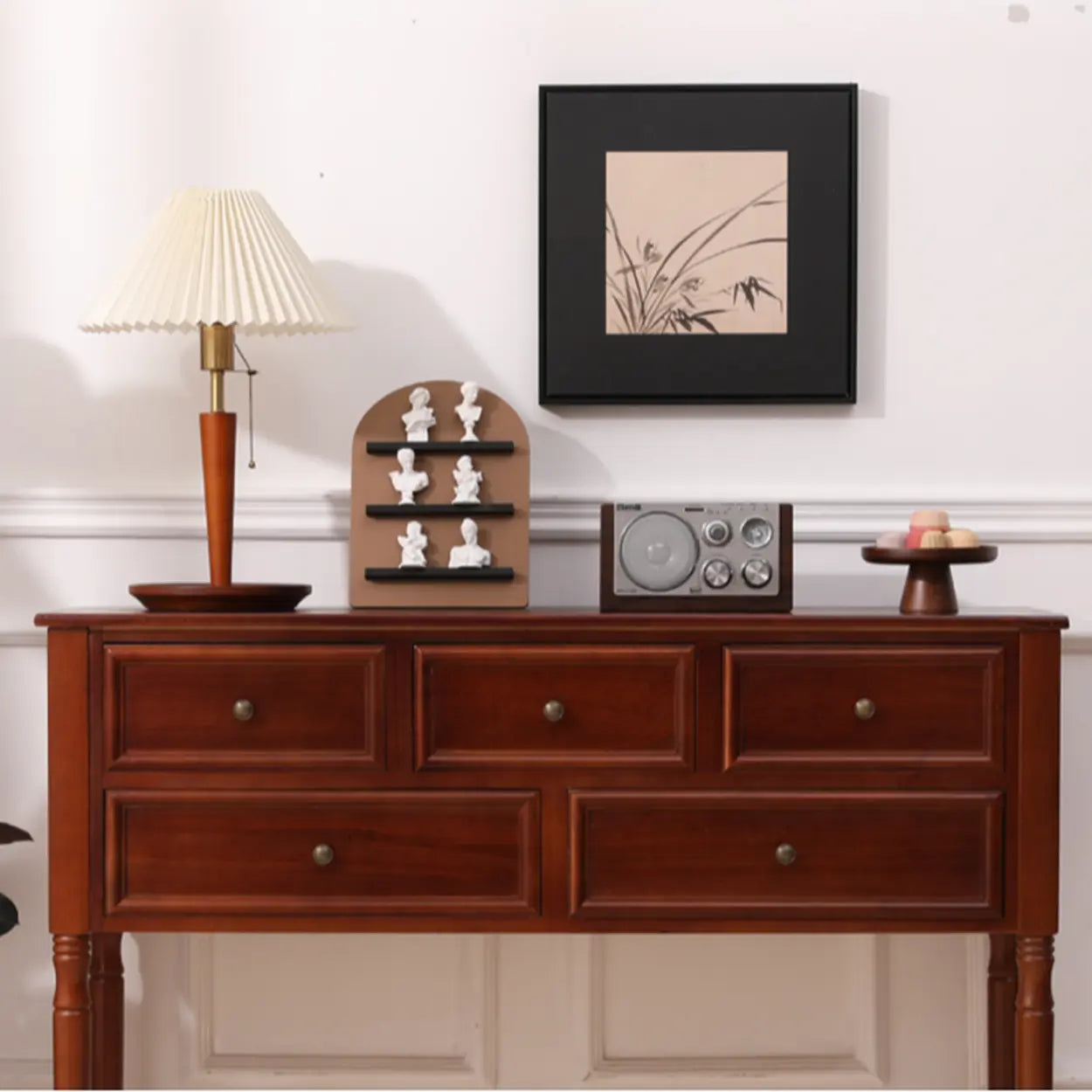 Rectangular Walnut Console Table with Drawers — Brown