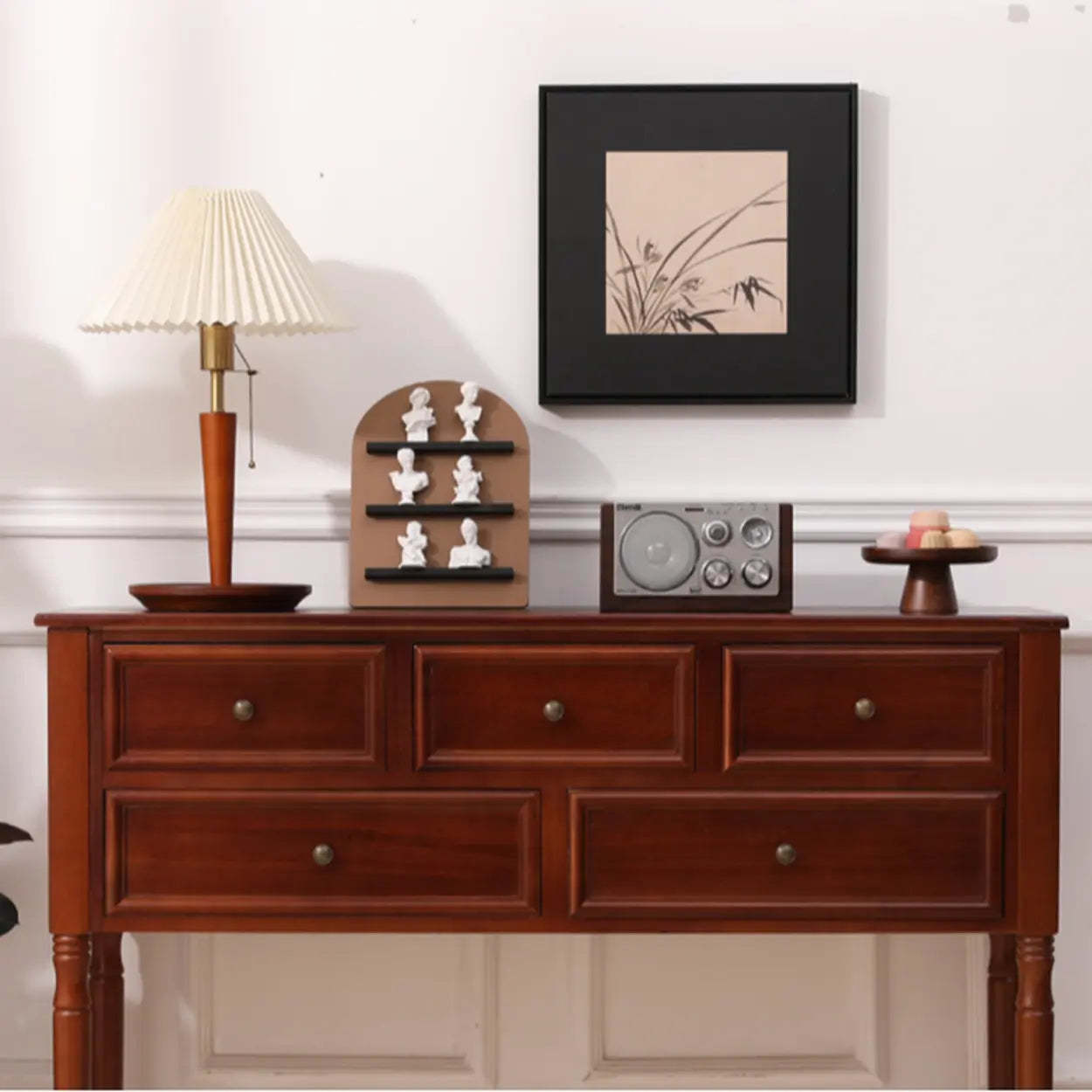 Rectangular Walnut Console Table with Drawers — Brown