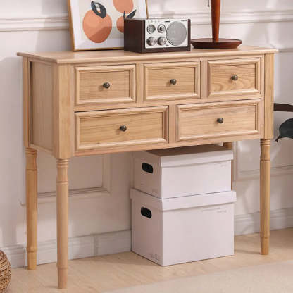 Rectangular Walnut Console Table with Drawers — Brown