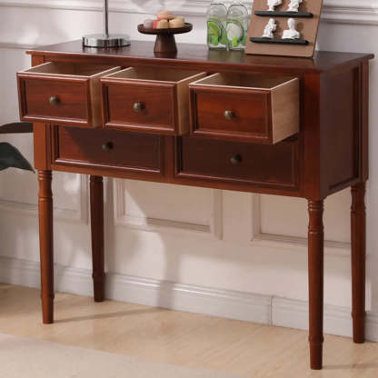 Rectangular Walnut Console Table with Drawers — Brown