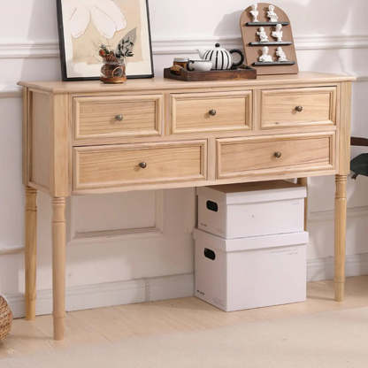 Rectangular Walnut Console Table with Drawers — Walnut