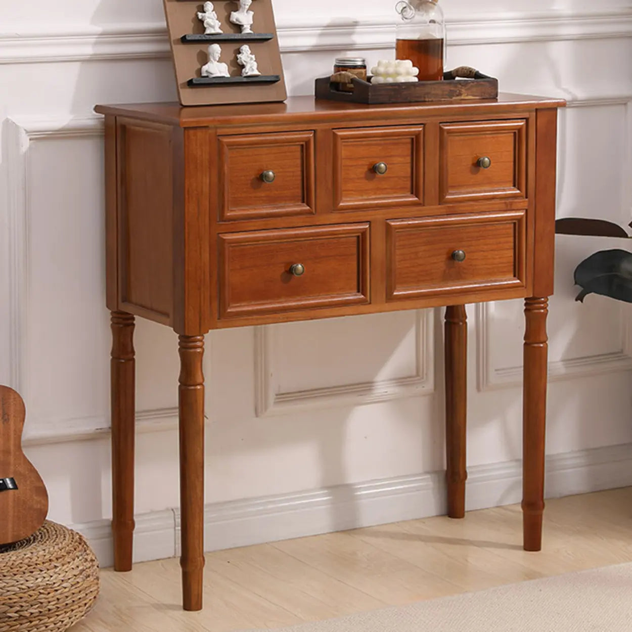 Rectangular Walnut Console Table with Drawers — Walnut