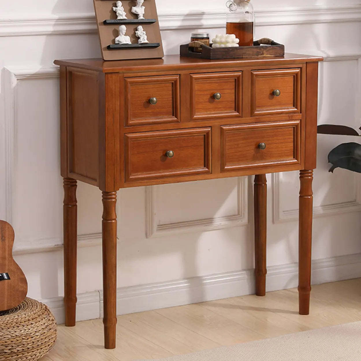 Rectangular Walnut Console Table with Drawers — Walnut