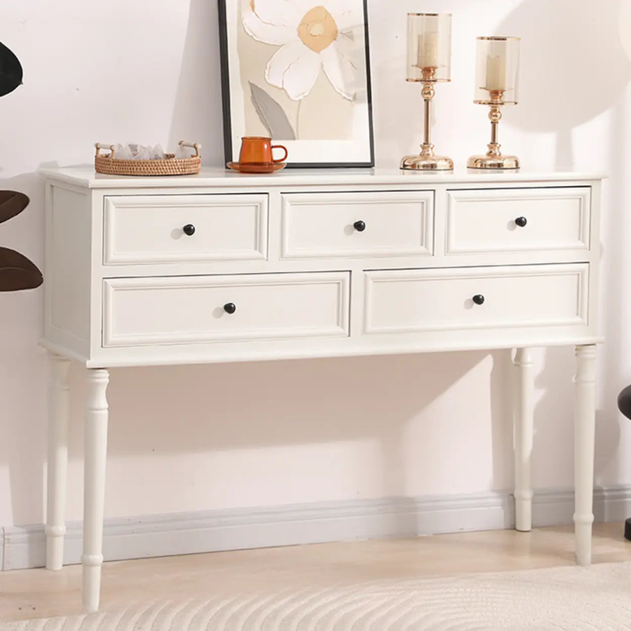 Classic Rectangular Black Wood Storage Console Table