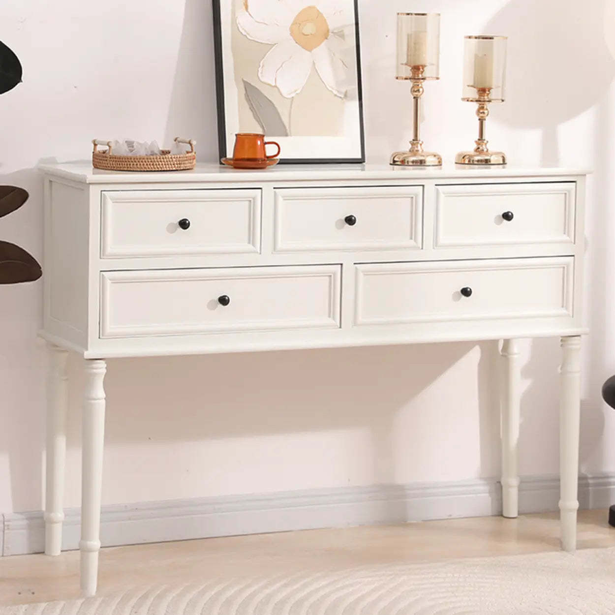 Classic Rectangular Black Wood Storage Console Table