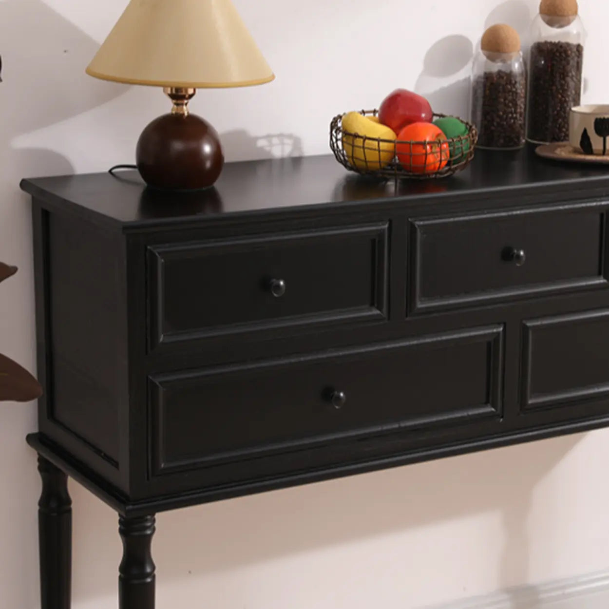 Classic Rectangular Black Wood Storage Console Table