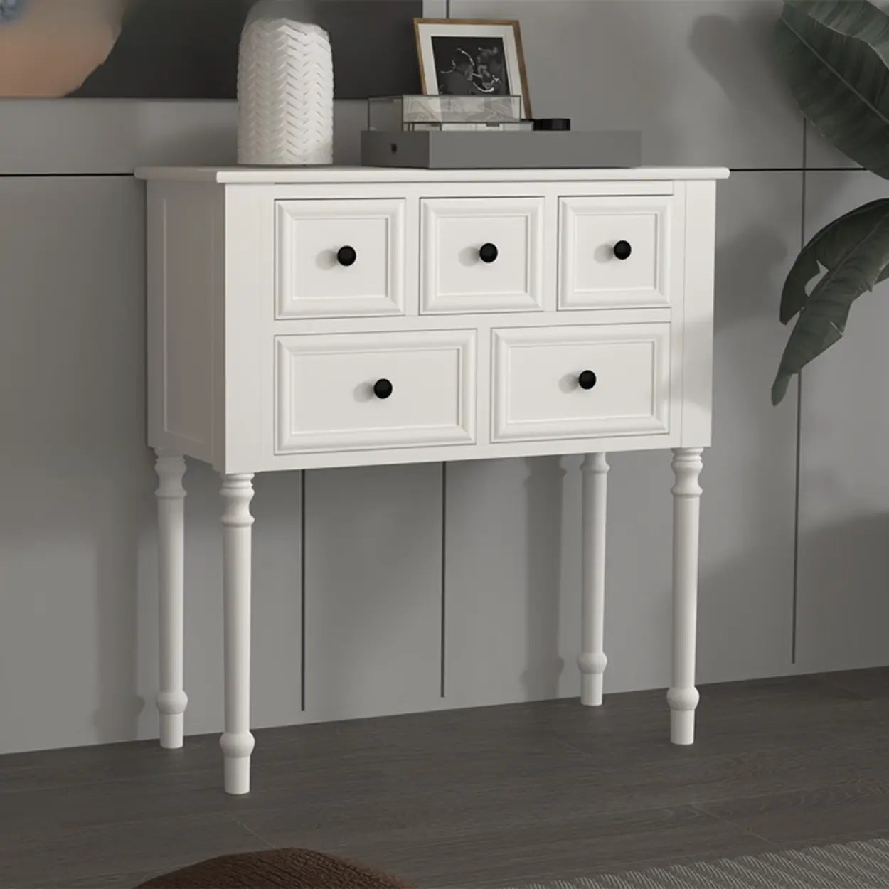 Classic Rectangular Black Wood Storage Console Table