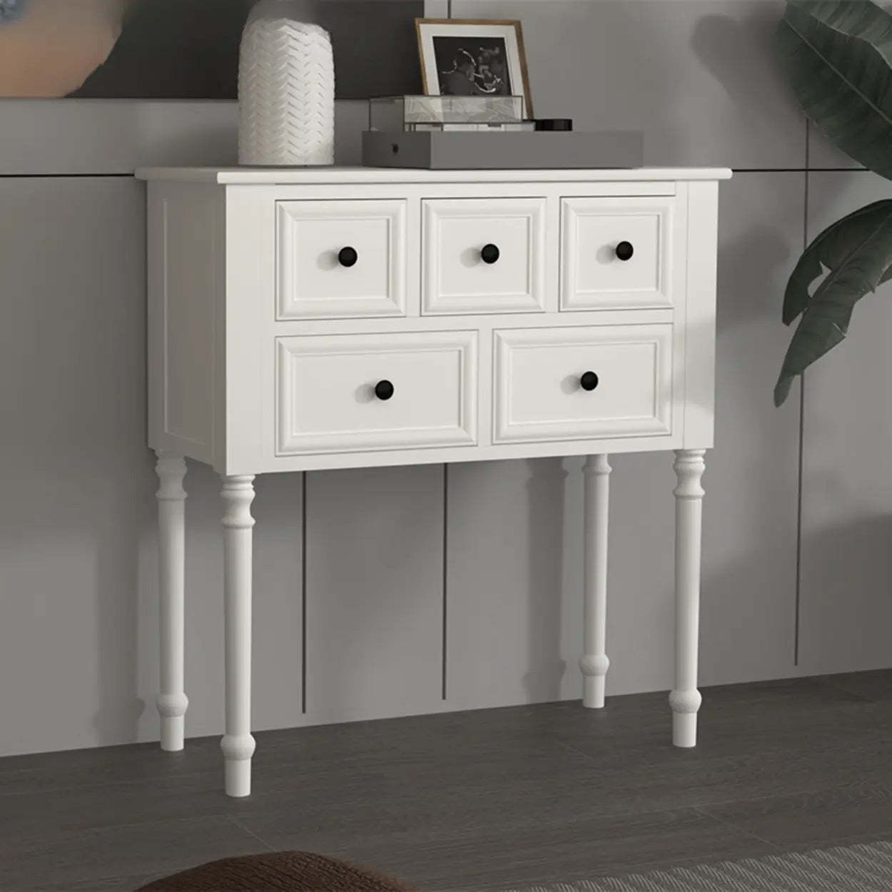 Classic Rectangular Black Wood Storage Console Table