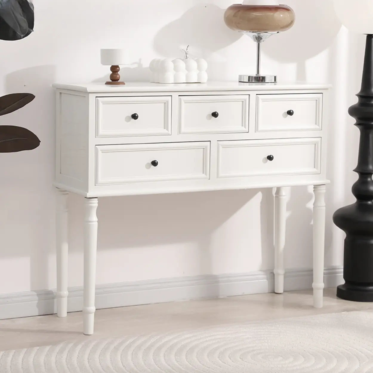 Classic Rectangular Black Wood Storage Console Table