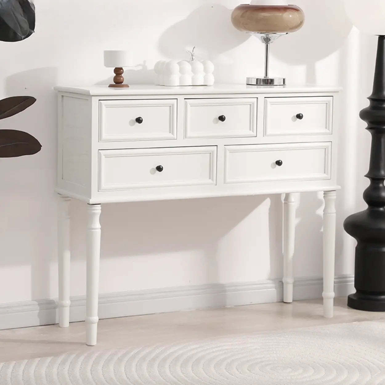 Classic Rectangular Black Wood Storage Console Table
