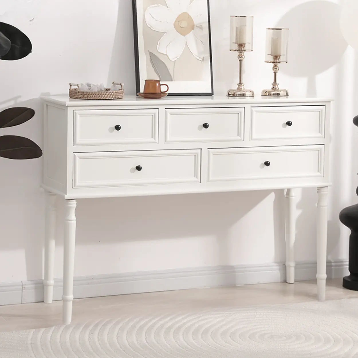 Classic Rectangular Black Wood Storage Console Table