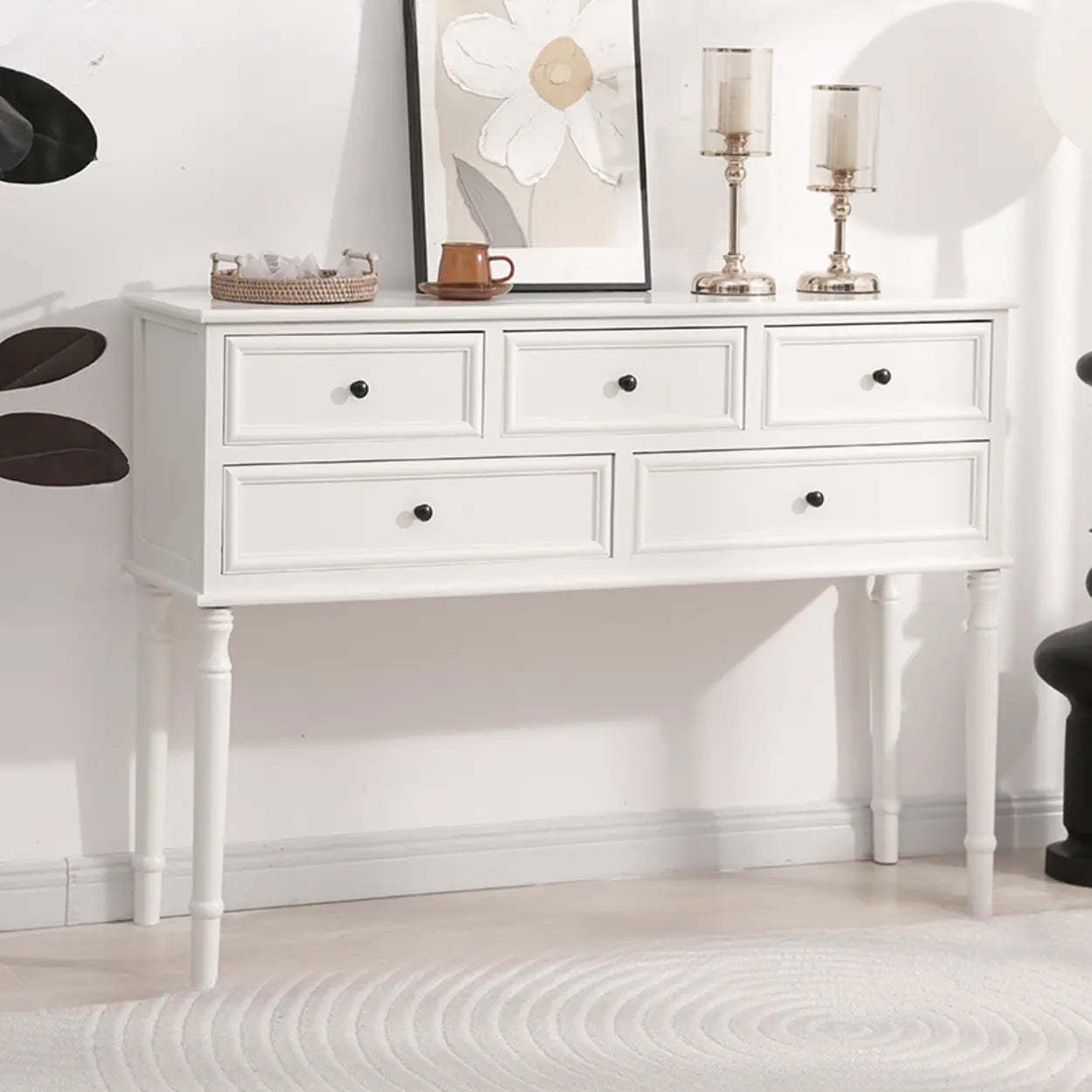 Classic Rectangular Black Wood Storage Console Table