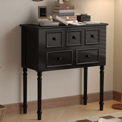 Classic Rectangular Black Wood Storage Console Table — Black