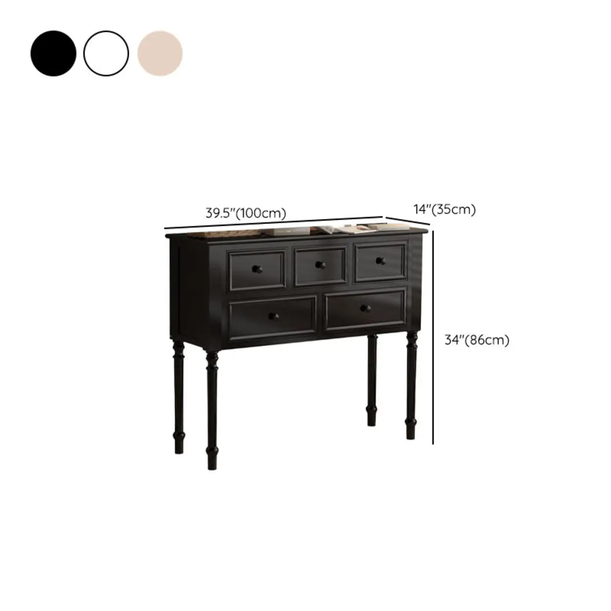 Classic Rectangular Black Wood Storage Console Table