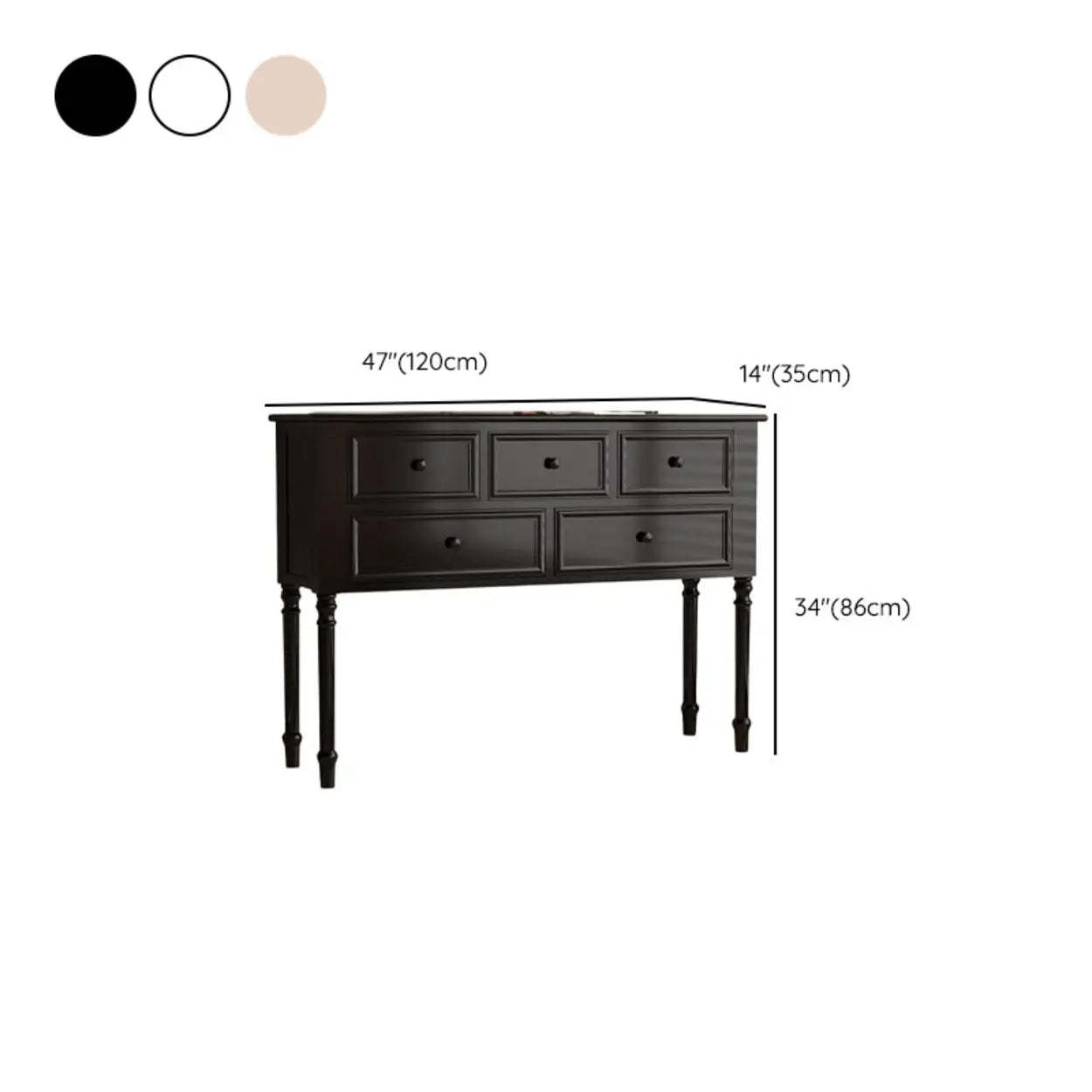 Classic Rectangular Black Wood Storage Console Table