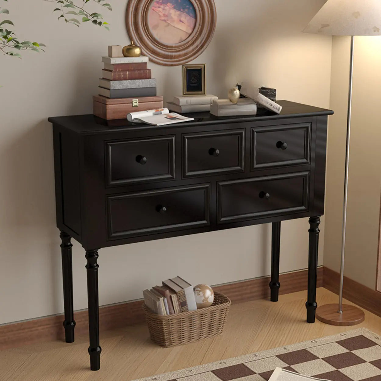 Classic Rectangular Black Wood Storage Console Table — White