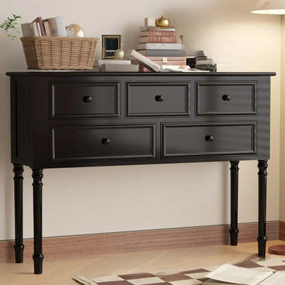 Classic Rectangular Black Wood Storage Console Table — White