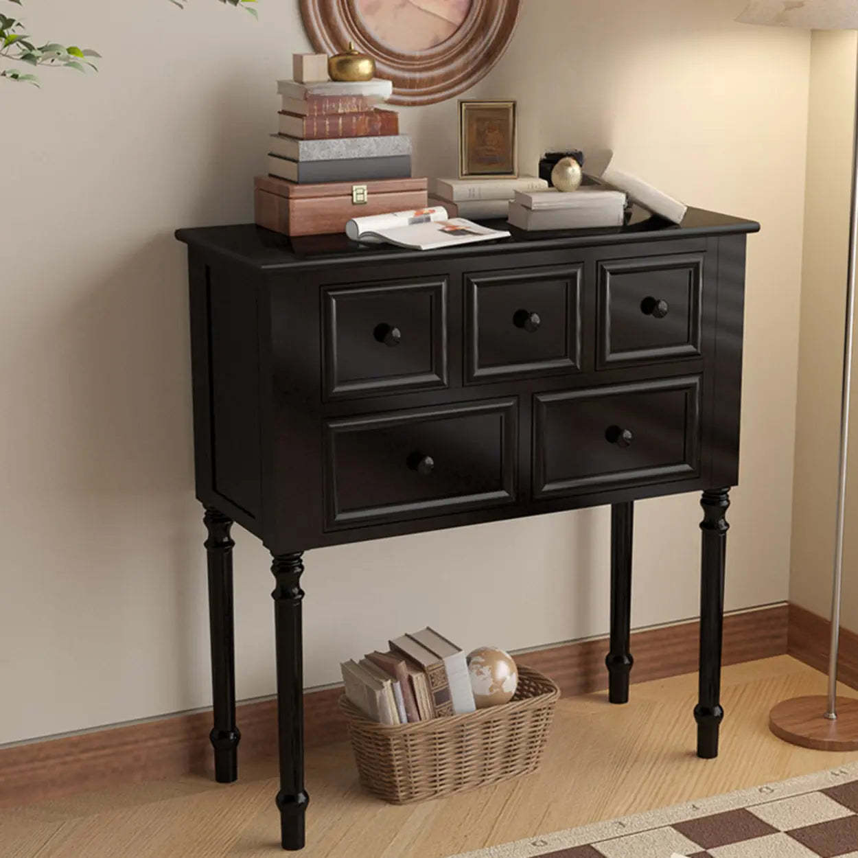 Classic Rectangular Black Wood Storage Console Table — White