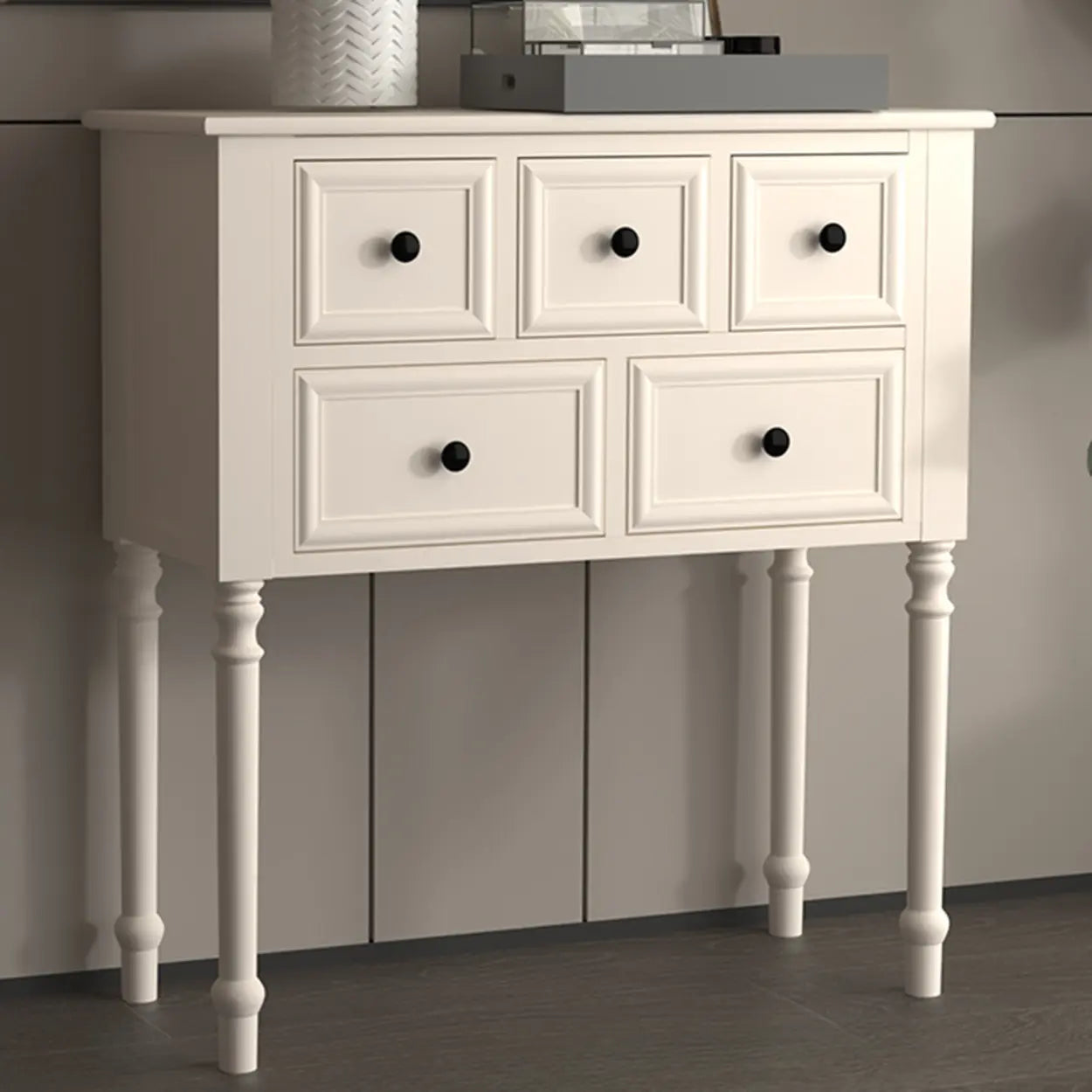 Classic Rectangular Black Wood Storage Console Table — Off-White