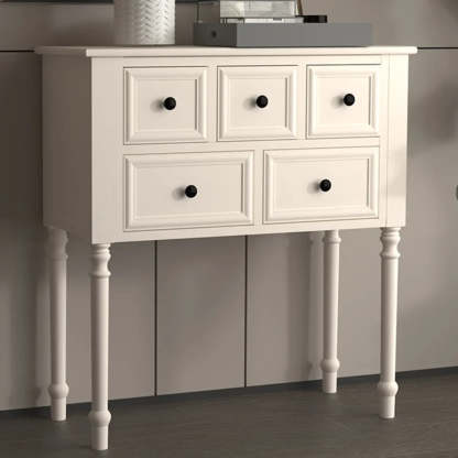 Classic Rectangular Black Wood Storage Console Table — Off-White