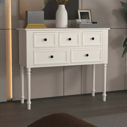 Classic Rectangular Black Wood Storage Console Table — Off-White