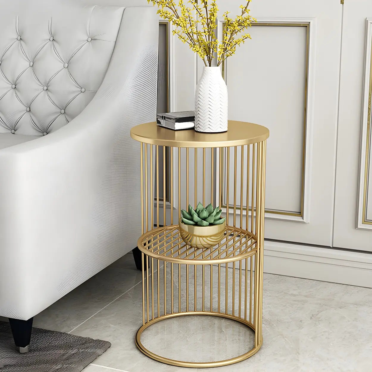 Round 2-Tier Metal Side Table
