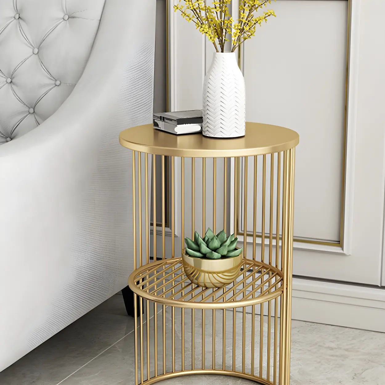 Round 2-Tier Metal Side Table
